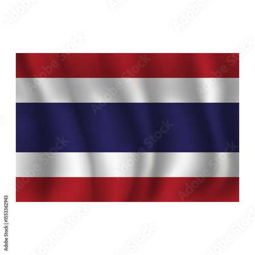 Flag of Thailand wavy flutters in wind, with folds 3d
