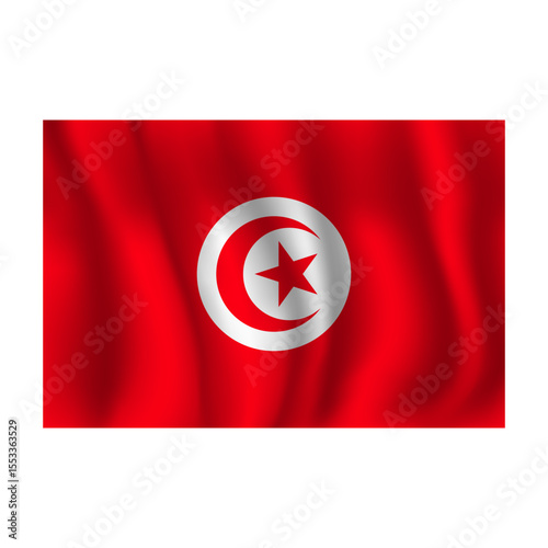 Flag of Tunisia wavy flutters in wind, with folds 3d