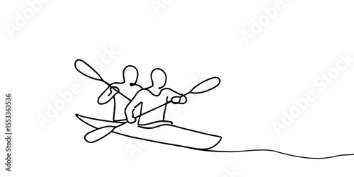 Team member rowing boat Teamwork concept. Continuous one line drawing design. Vector illustration