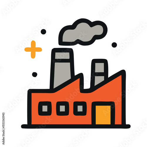 Manufacturing industry cartoon with a bustling factory; perfect for presentations, blog posts, articles, and educational materials on industrial processes.