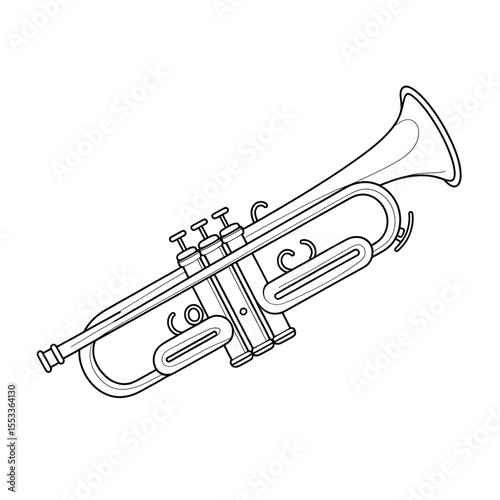 trumpet isolated on white colouring page line art 
