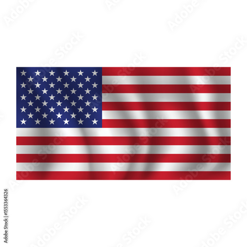 Flag of USA wavy flutters in wind, with folds 3d