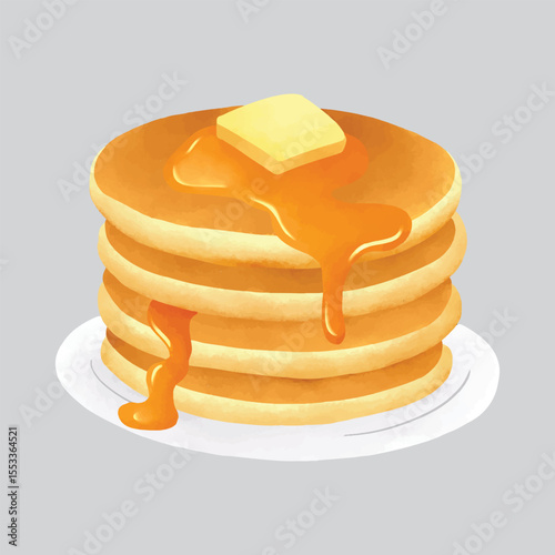 Delicious realistic looking pancake in watercolor illustration style. Pancake for breakfast vector isolated clipart for menu, cafe, restaurant, food poster