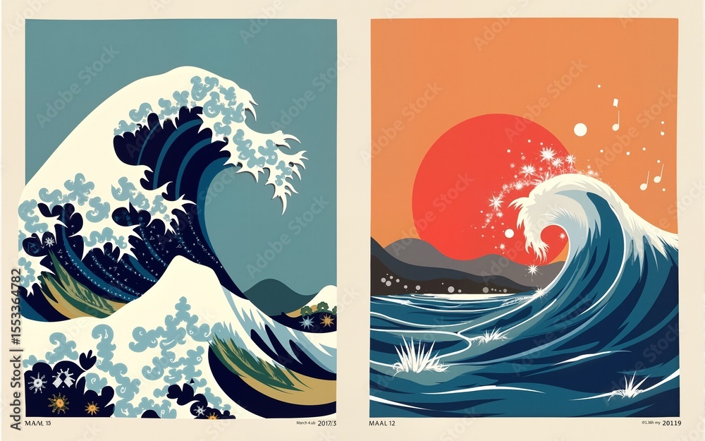 Obraz premium Wave Music Posters Set. High quality