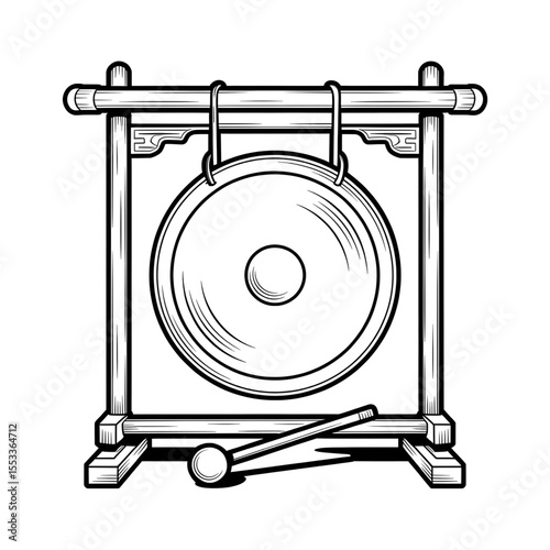 Gong white background coloring page line art