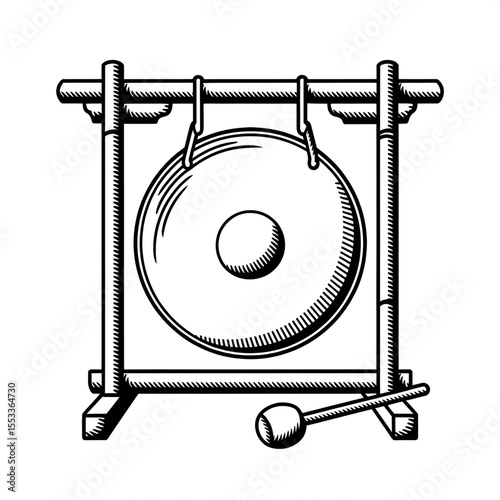 Gong white background coloring page line art
