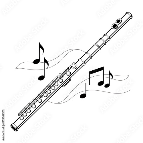 flute isolated on white coloring page line art