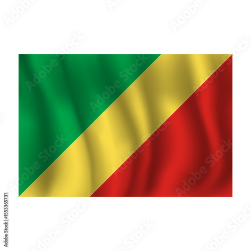Flag of Republic of Congo wavy flutters in wind, with folds 3d