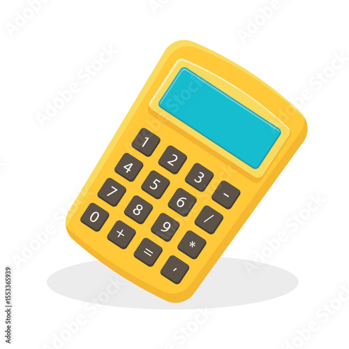 Vector illustration of yellow-orange calculator on white background. School and business concept for children’s learning, back to school, education, math, accounting, finance, study and knowledge day
