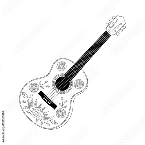 Bass guitar illustration vector style coloring page line art