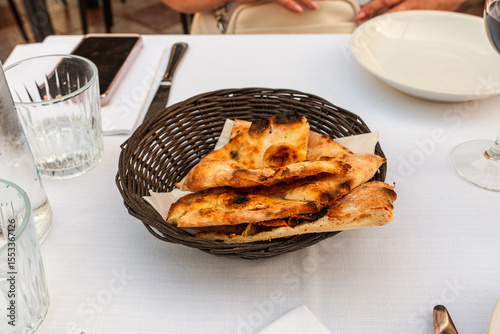 Chacapuri is a traditional Georgian dish served for lunch in an Italian cafe.