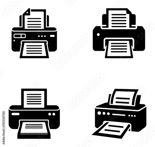 Printer Icons Set with Paper and Document Output