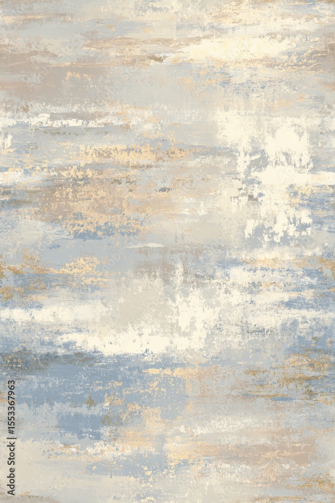 Fototapeta premium An abstract painting featuring a blend of light blue beige and white hues with hints of gold creating a textured dreamy composition