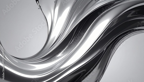 Abstract Metallic Silver Flowing Design