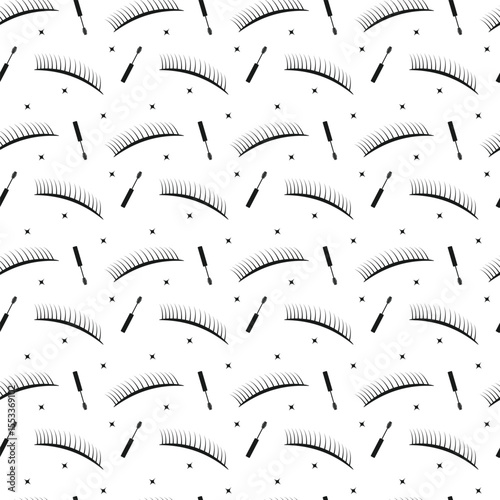 Seamless eyelash pattern with mascara wands. Beauty cosmetic mascara with lashes