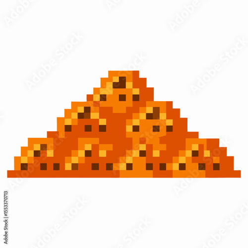 Pixelated cheesy nachos pile retro orange tortilla chips, snack food, fast food appetizer, isolated on white
