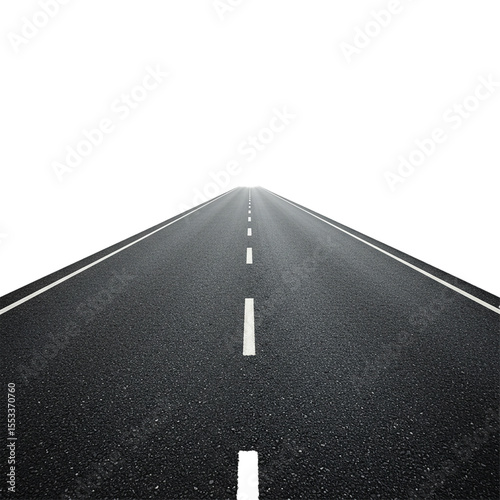 empty asphalt road extends into the horizon on a transparent background