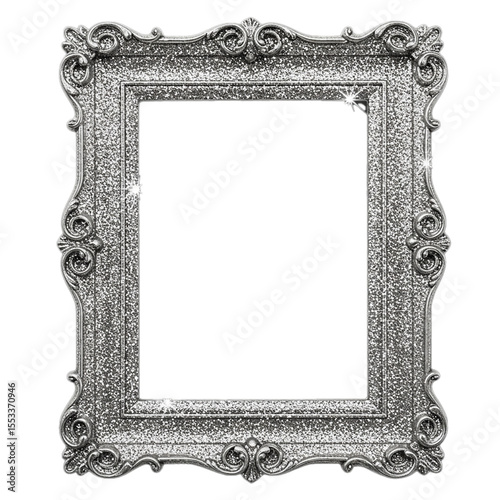 elegant silver glitter picture frame isolated on white background

