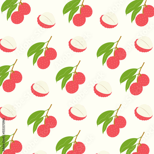 Seamless pattern with hand drawn lychee. Tropical wallpaper for kitchen, packaging, textiles, wrapping paper.	