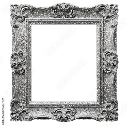 elegant silver glitter picture frame isolated on white background
