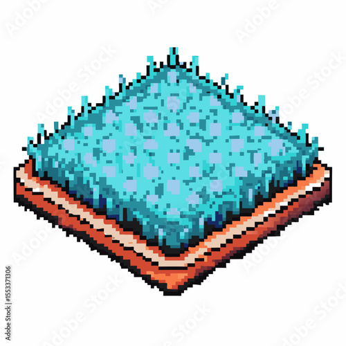 Isometric pixel art tile of grassy terrain retro digital landscape element for game design, vibrant isolated nature block