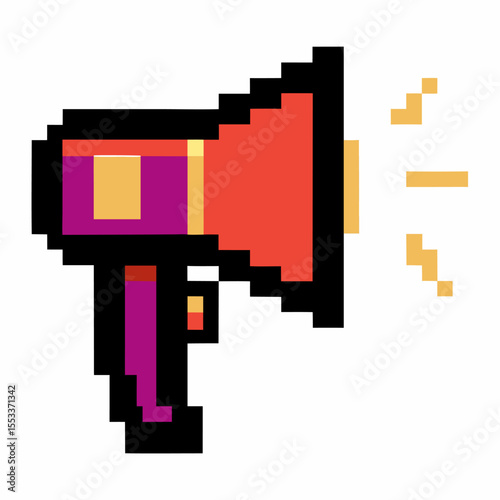Pixel art megaphone with sound waves retro digital illustration of loudspeaker broadcasting message or alert notification