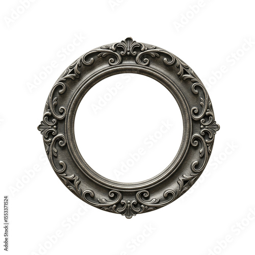 antique silver round frame design element blank isolated on white background
