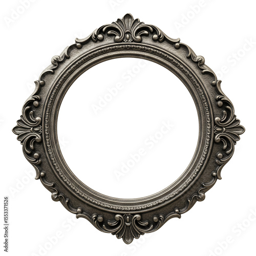 antique silver round frame design element blank isolated on white background
