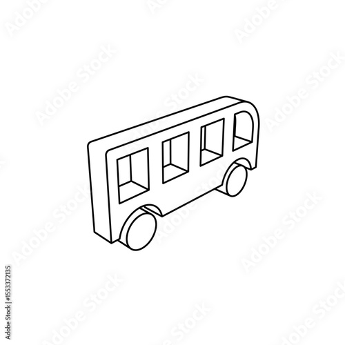 The outline of a large bus symbol is made with black lines. 3D view of the object in perspective. Vector illustration on white background