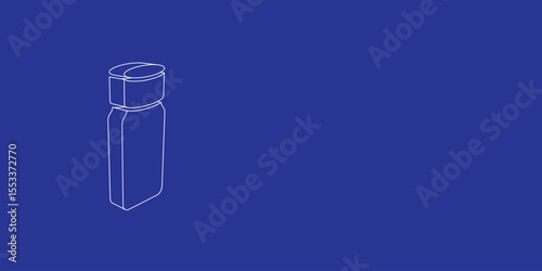 The outline of a large salt shaker symbol made of white lines on the left. 3D view of the object in perspective. Vector illustration on indigo background