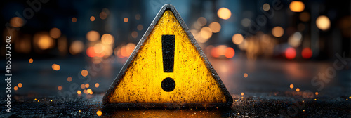 Warning Sign Emphasizing Caution With Exclamation Mark on Bright Yellow Background for Safety Alert in Traffic Scenarios