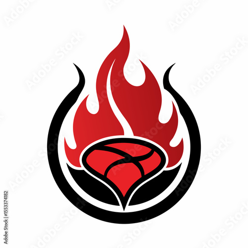 Fiery basketball emblem with flames and a stylized ball