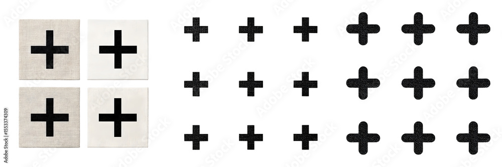 Obraz premium Plus Sign Patterns: Black Crosses on White Background, Abstract Design