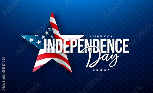 Fourth of July Independence Day Banner Illustration with American Flag Pattern Stars and Typography Letter on Blue Background. Vector 4th of July National Celebration Design with Typography Letter for