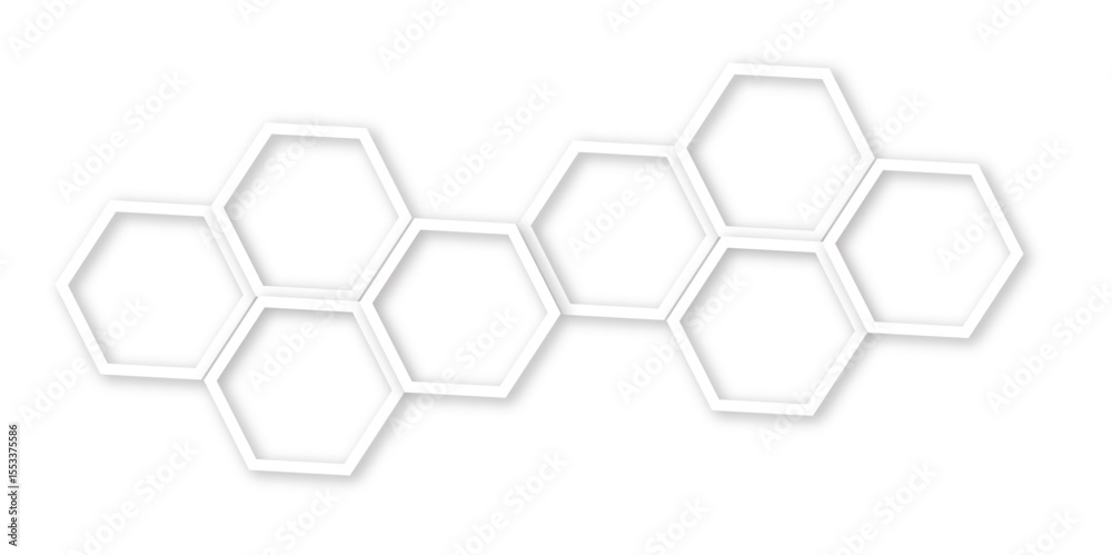 Abstract modern hexagonal effect for line geometric technology 3d white bright hexagon polygonal honeycomb luxury pattern vector white background.	