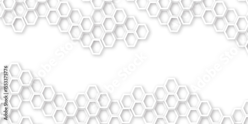 Abstract modern hexagonal effect for line geometric technology 3d white bright hexagon polygonal honeycomb luxury pattern vector white background.	