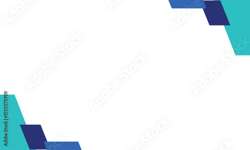 Abstract white background with geometric teal and blue corner elements. Ideal for modern business presentations, banners, flyers, and digital layouts with copy space for text or branding.