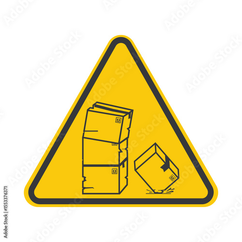 Isolated warning sign of falling cardboard boxes, reminding workers to stay alert and follow warehouse safety instructions and precautions