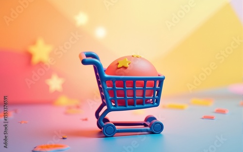 Colorful shopping cart graphic with abstract background. High quality