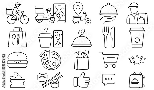 Online food delivery icons set vector illustration perfect for restaurant business promotional material
