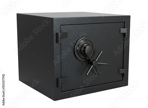 Open heavy duty metal security safe with multiple shelves isolated on transparent background