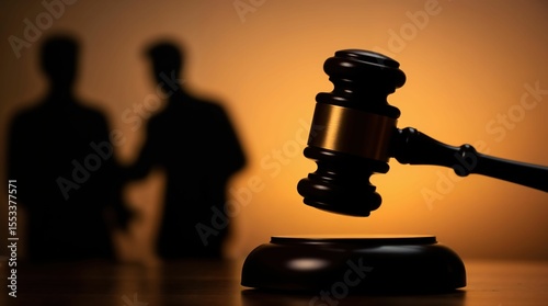 Judge's gavel with silhouettes in legal negotiation