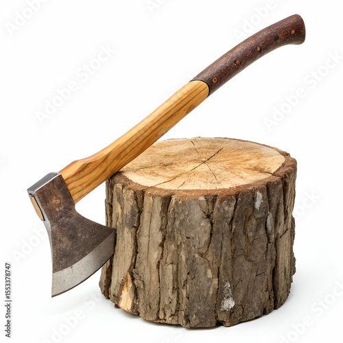 vector iron axe with brown ocher wooden handle