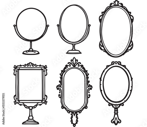 Classic handheld mirror sketch illustration
