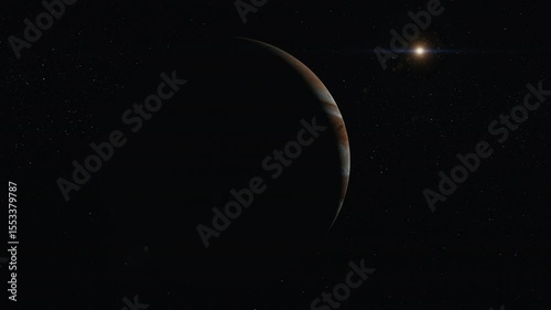 Jupiter in space orbiting cinematic look 4k
