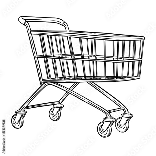 shopping trolley vector line art hand drawn illustration