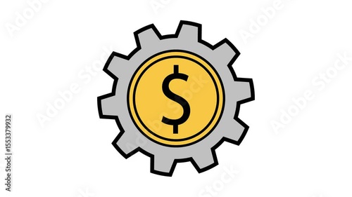 Animation of a spinning gear with a dollar coin.