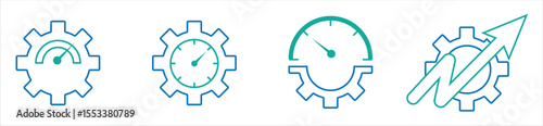 Performance Optimization Icons – Speedometer and Gear for Settings, Speed, and Efficiency
