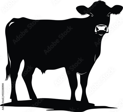 Elegant Black Cow Silhouette: Farm Animal Vector Graphic