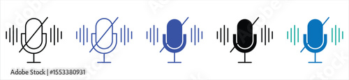 Microphone Icons with Sound Waves – Audio Recording and Podcast Symbol Set